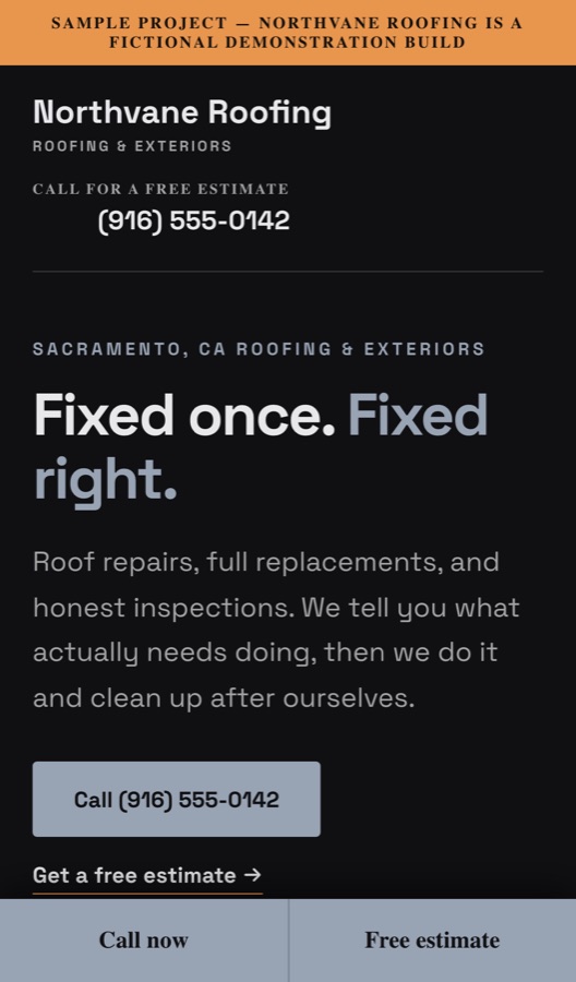 The same rebuilt page shown on a mobile phone